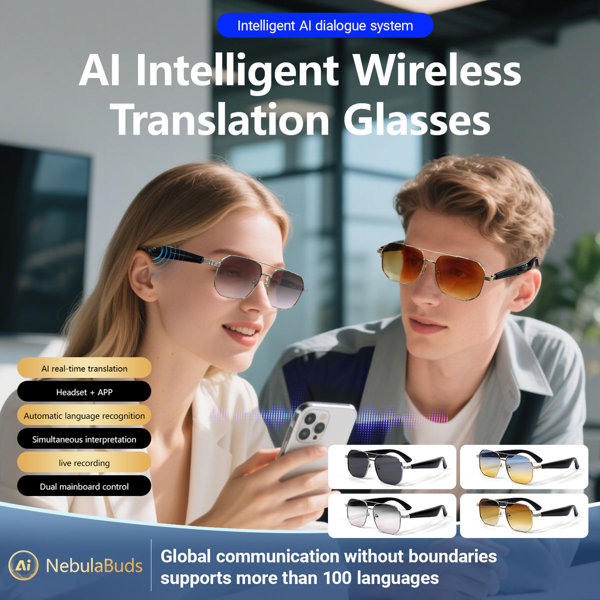 AI Smart Translation Glasses with Audio & App Support | Portable Language Assistant
