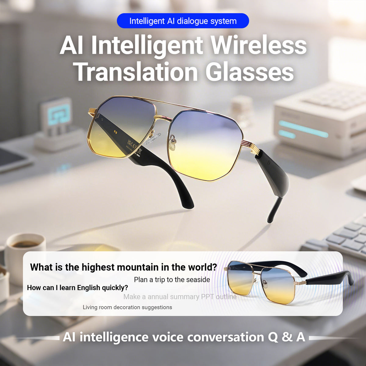 AI Smart Translation Glasses with Audio & App Support | Portable Language Assistant