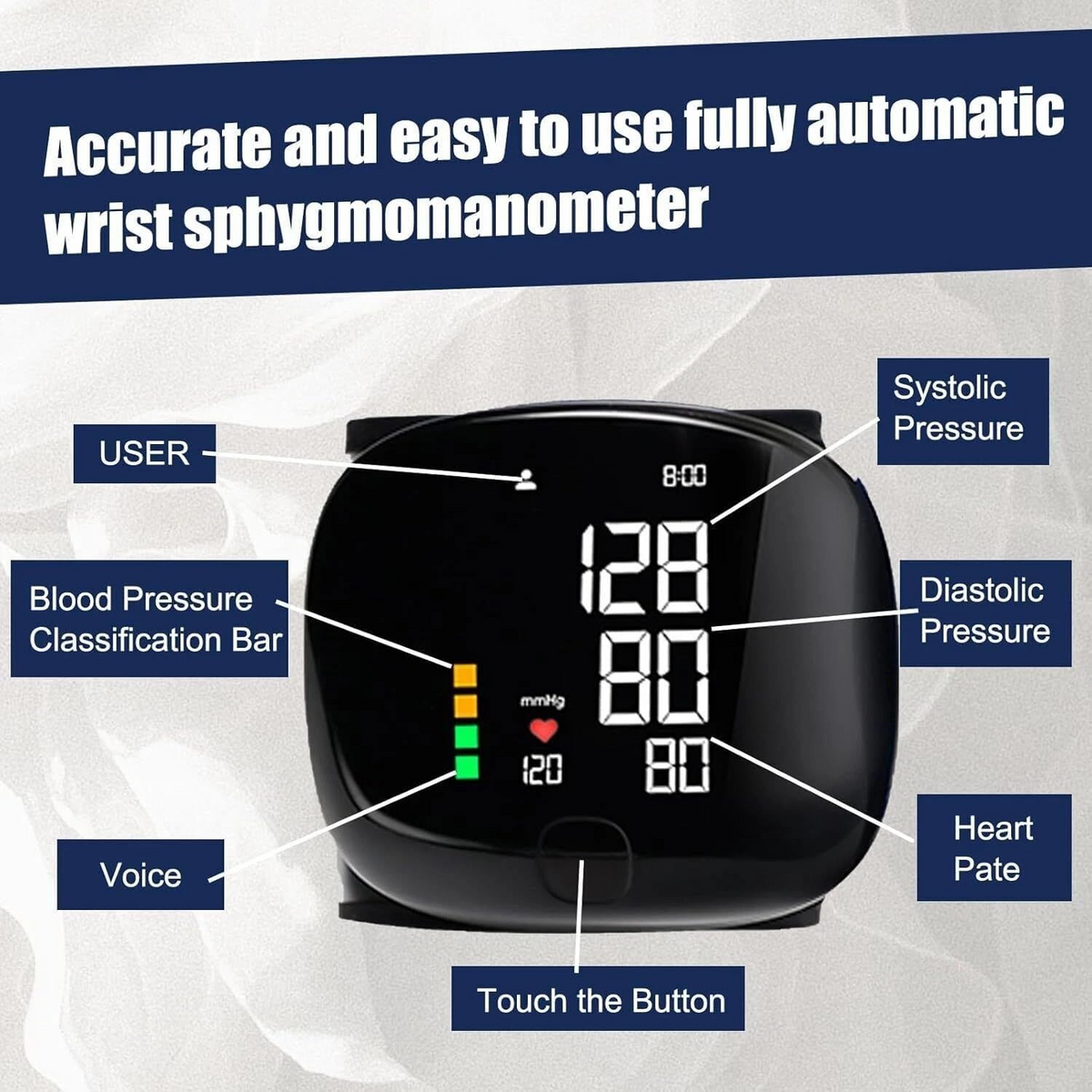 Automatic Wrist Blood Pressure Monitor – Digital BP & Pulse Meter with Large LED Display