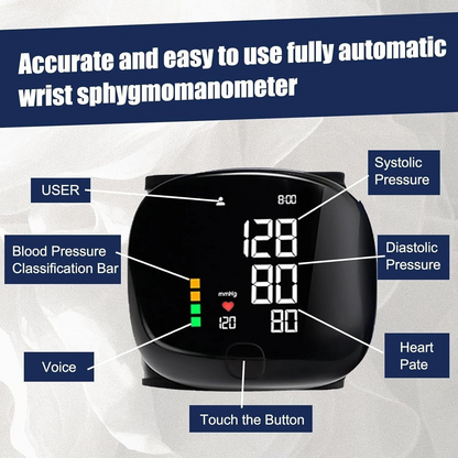 Automatic Wrist Blood Pressure Monitor – Digital BP & Pulse Meter with Large LED Display