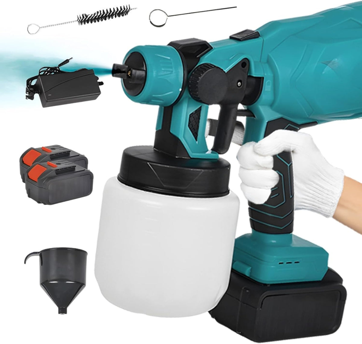 Cordless Paint Sprayer with 2 Batteries, Adjustable Spray Nozzle & 1L Paint Container