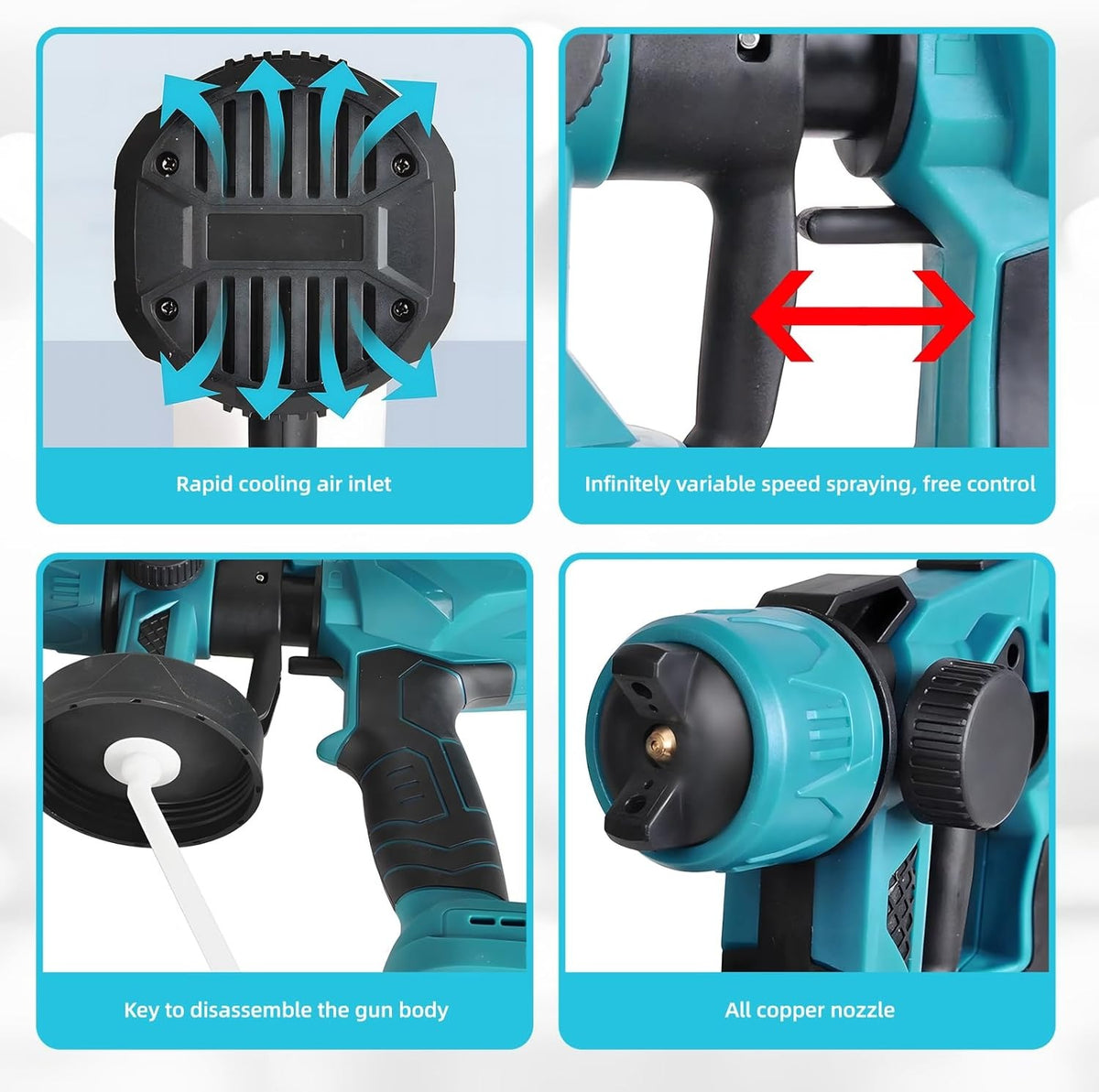 Cordless Paint Sprayer with 2 Batteries, Adjustable Spray Nozzle & 1L Paint Container