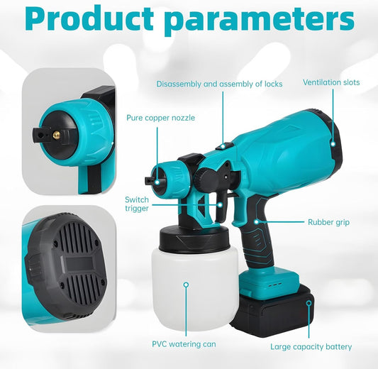 Cordless Paint Sprayer with 2 Batteries, Adjustable Spray Nozzle & 1L Paint Container