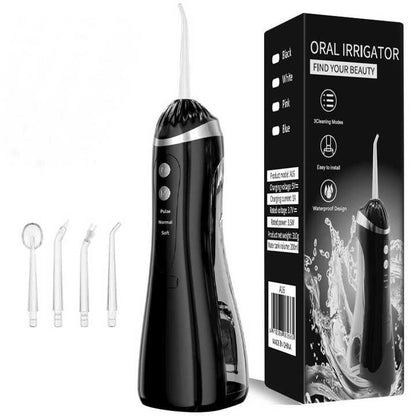 Cordless Oral Irrigator Water Flosser with 4 Interchangeable Tips – Black