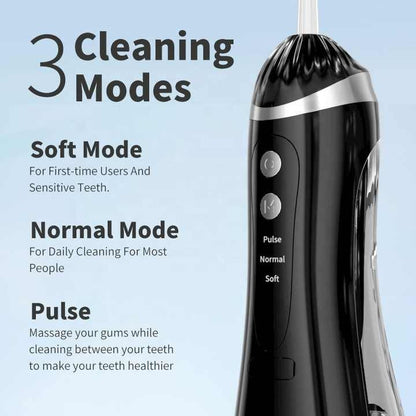 Cordless Oral Irrigator Water Flosser with 4 Interchangeable Tips – Black