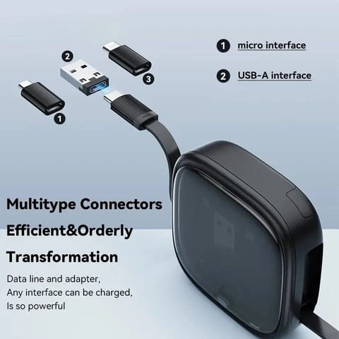 3-in-1 Retractable Multi-Function Charging Cable & Adapter Kit with Compact Travel Case
