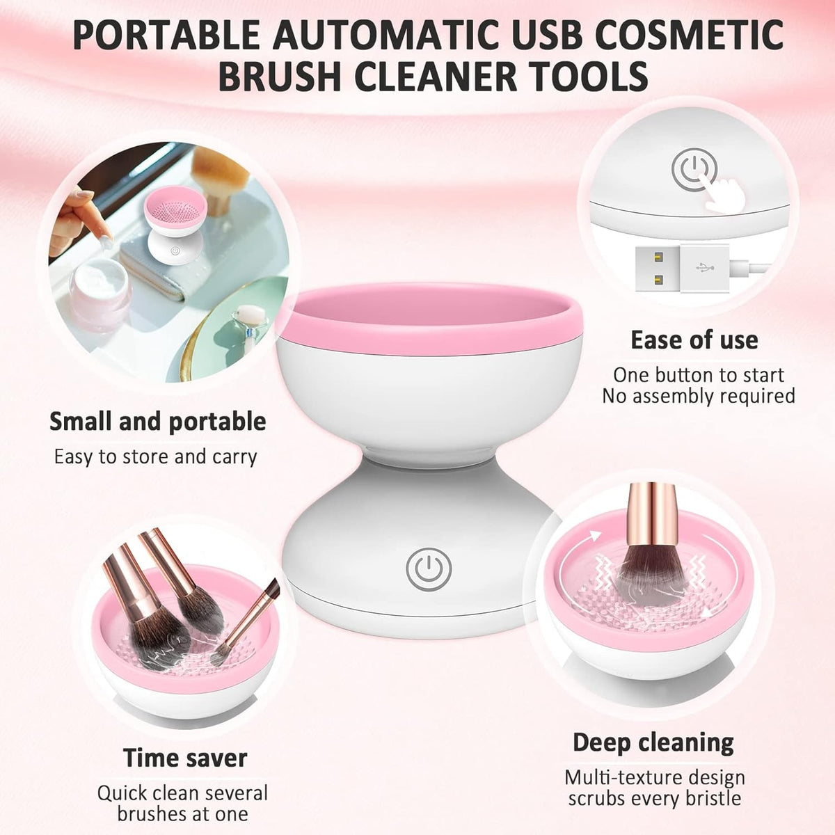 Electric Makeup Brush Cleaner & Washer Machine – Automatic Cosmetic Brush Cleaning Bowl