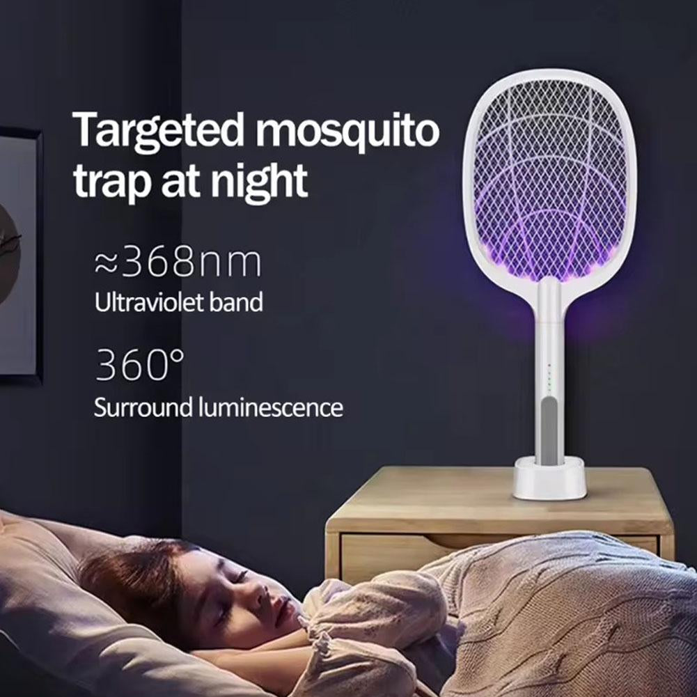 2-in-1 Electric Mosquito Swatter | Handheld Racket & Standing UV Trap with 368nm Light