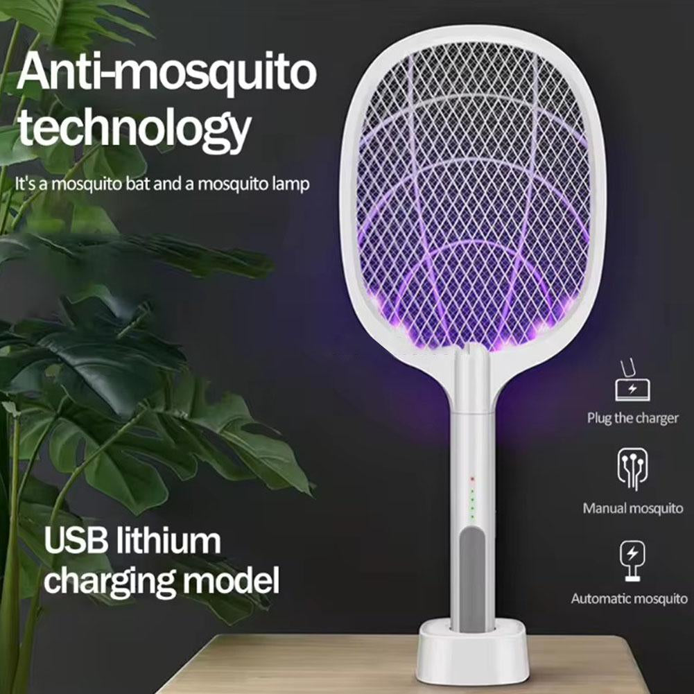 2-in-1 Electric Mosquito Swatter | Handheld Racket & Standing UV Trap with 368nm Light