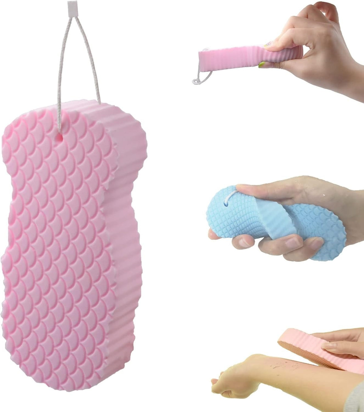 Exfoliating Bath Sponge with Hanging Loop – Textured Body Scrubber for Shower & Bath