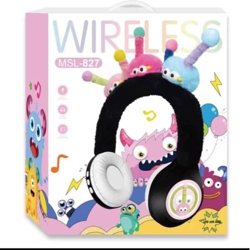 Kids Wireless Bluetooth Headphones with Cute Fur Horn Design – Colorful Foldable Headset