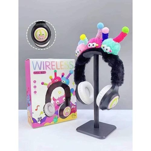 Kids Wireless Bluetooth Headphones with Cute Fur Horn Design – Colorful Foldable Headset