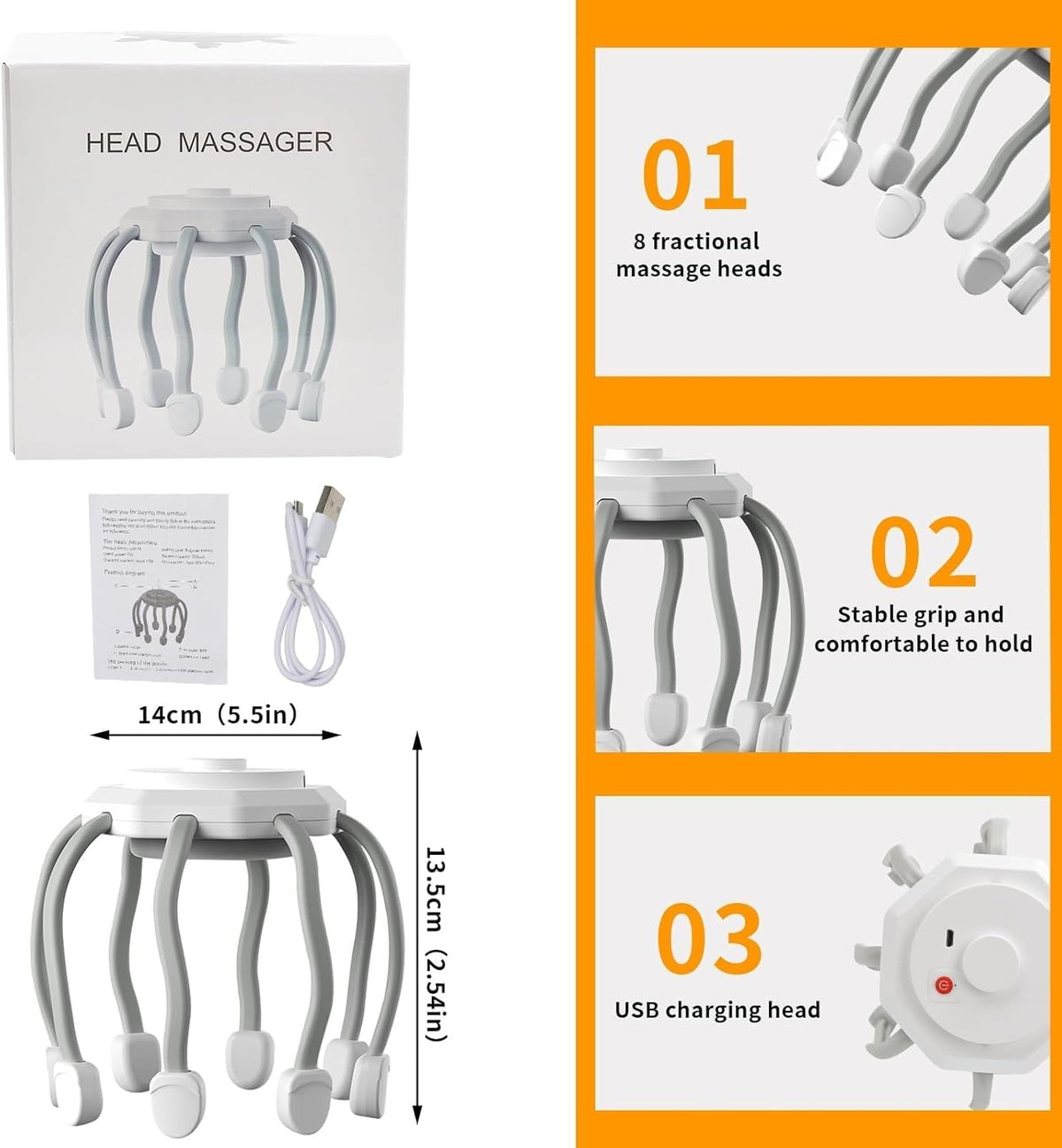 Electric Scalp Massager with 8 Contact Points – Head & Scalp Massage Relaxation Tool