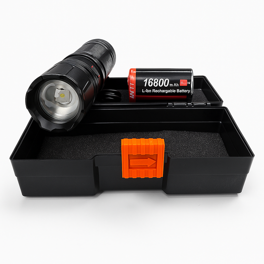 High Power Rechargeable LED Flashlight Kit | Tactical Torch with 16800mAh Battery & Carrying Case