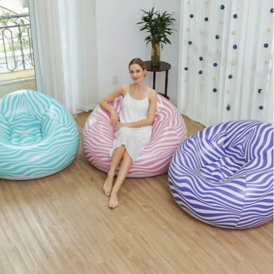 Inflatable Zebra Print Bean Bag Sofa | Round Air-Filled Lounge Chair in 4 Colors