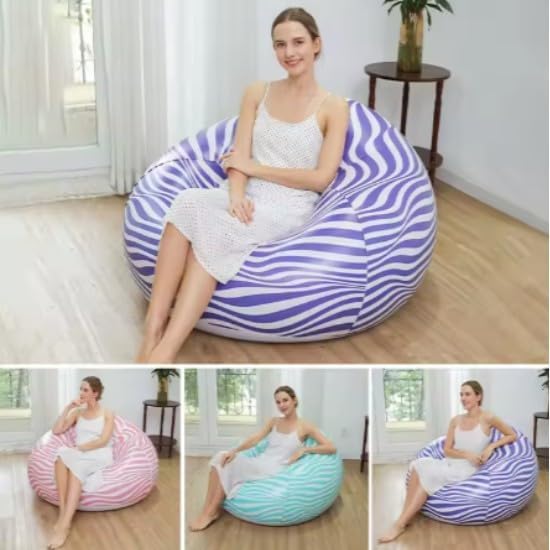 Inflatable Zebra Print Bean Bag Sofa | Round Air-Filled Lounge Chair in 4 Colors