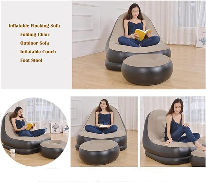 Inflatable Flocking Sofa with Footstool | Portable Folding Lounge Chair for Indoor & Outdoor Use