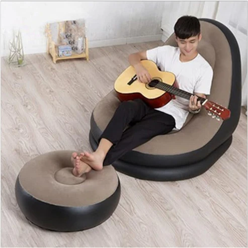 Inflatable Flocking Sofa with Footstool | Portable Folding Lounge Chair for Indoor & Outdoor Use
