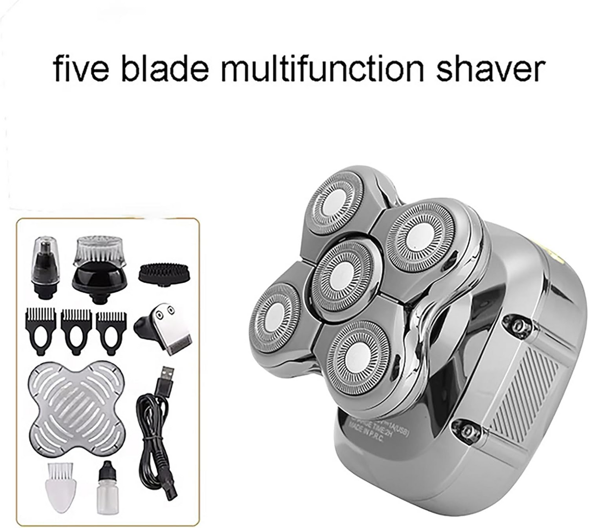 Laichy L-803 5-in-1 Professional Men’s Electric Shaver – 5 Rotary Heads with Grooming Attachments