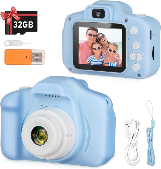 Kids Digital Camera for Children with LCD Screen, 32GB Storage & USB Accessories – Light Blue