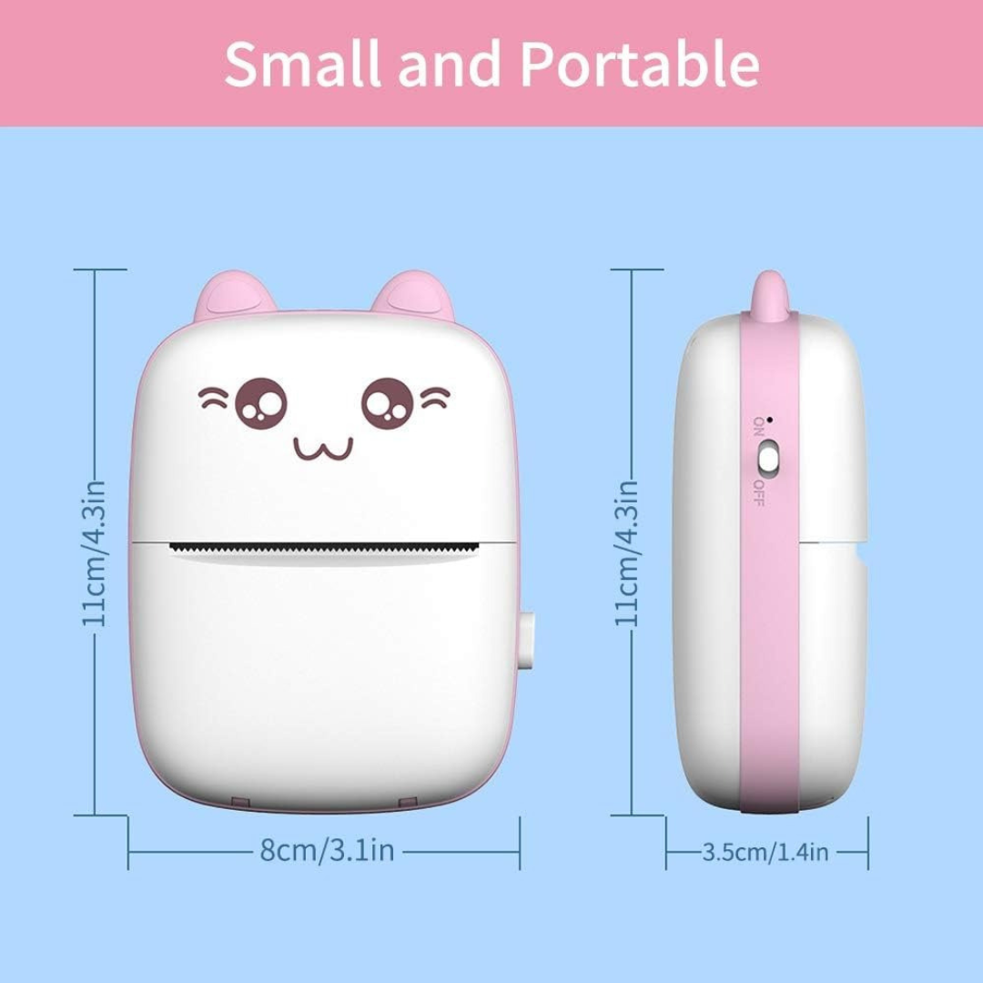 Mini Portable Thermal Printer for Kids & Everyday Printing | Cute Cat Design