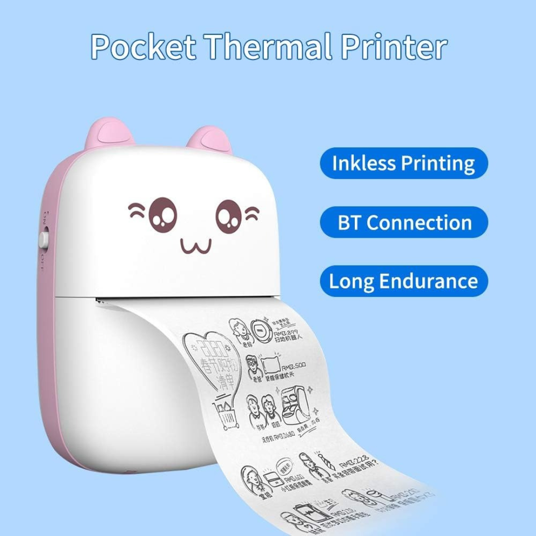 Mini Portable Thermal Printer for Kids & Everyday Printing | Cute Cat Design