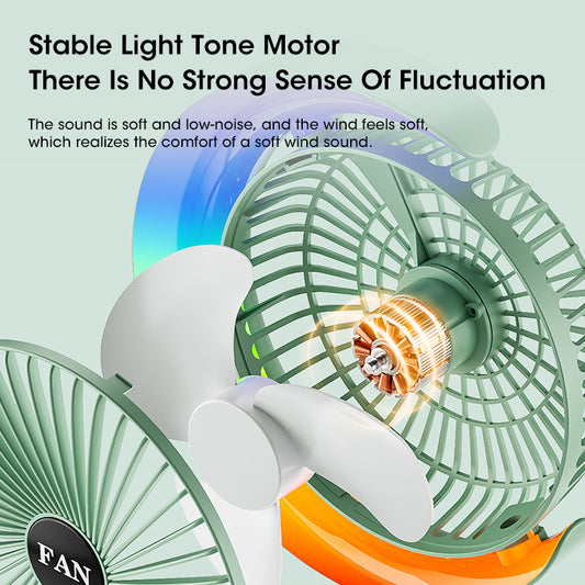 Title: RGB LED Desk Fan with Colorful Ambient Light – Portable Table Fan