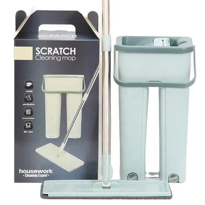 SCRATCH Flat Squeeze Mop and Bucket Set | Professional Home Cleaning System with 2 Washable Microfiber Pads