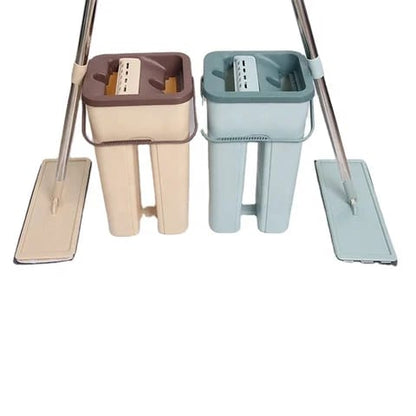 SCRATCH Flat Squeeze Mop and Bucket Set | Professional Home Cleaning System with 2 Washable Microfiber Pads
