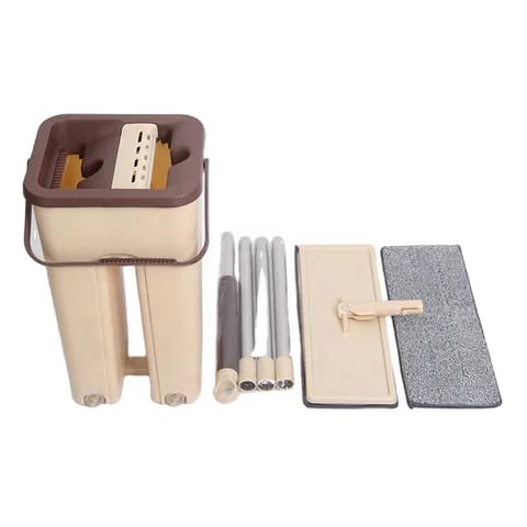SCRATCH Flat Squeeze Mop and Bucket Set | Professional Home Cleaning System with 2 Washable Microfiber Pads