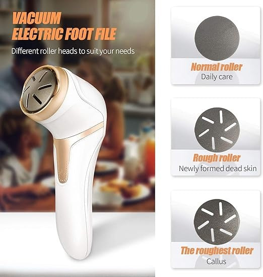 Electric Foot File with 3 Roller Heads – Vacuum Callus & Dead Skin Remover