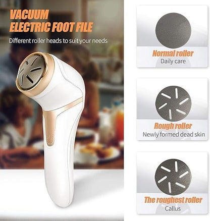 Electric Foot File with 3 Roller Heads – Vacuum Callus & Dead Skin Remover