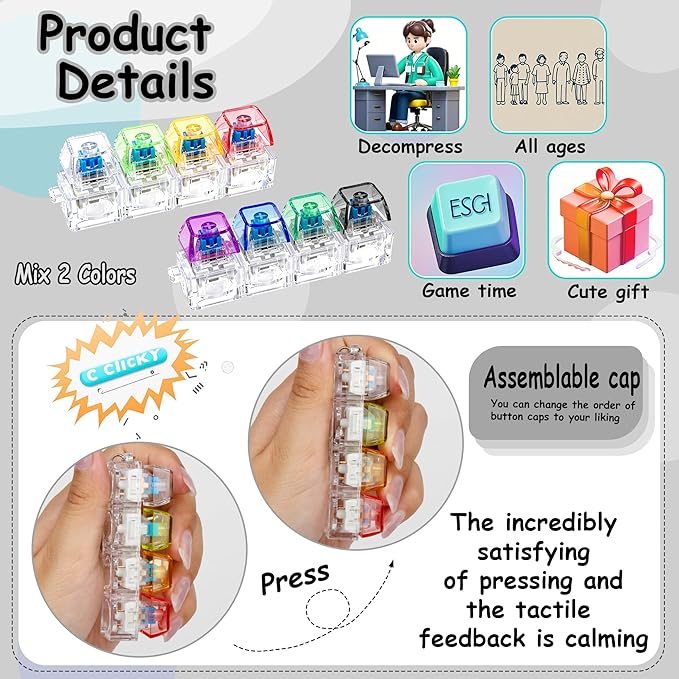 Mini Fidget Button Keychain – Colorful Stress Relief Push Toy for Kids & Adults