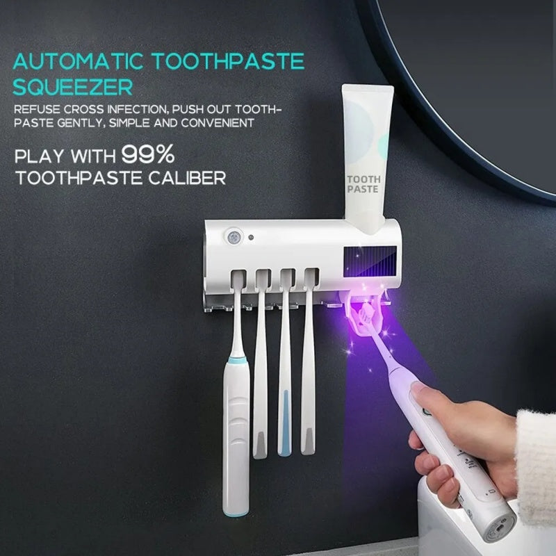 Wall-Mounted Toothbrush Holder with Automatic Toothpaste Squeezer & UV Sterilizer