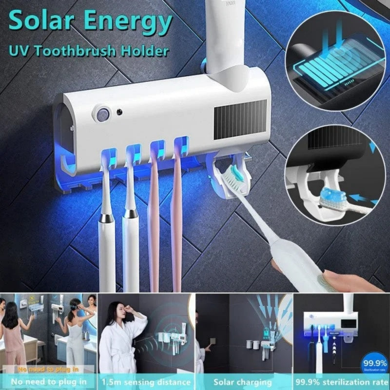 Wall-Mounted Toothbrush Holder with Automatic Toothpaste Squeezer & UV Sterilizer
