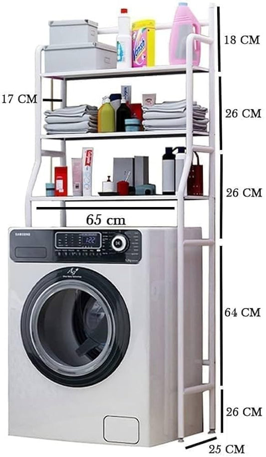 3-Tier Over-Washing-Machine Storage Rack | Space-Saving Laundry Shelf Organizer – 65cm Wide, No-Drill Design