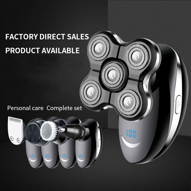 5D Floating Head Shaver for Men – Waterproof Electric Rotary Shaver with LED Battery Display & 2-Speed Control