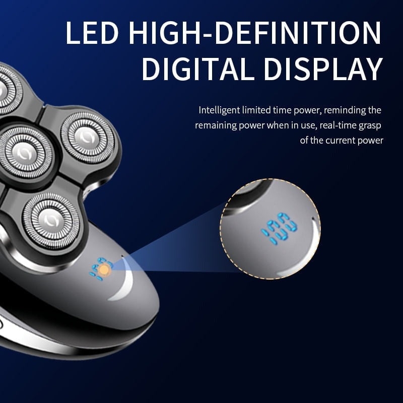 5D Floating Head Shaver for Men – Waterproof Electric Rotary Shaver with LED Battery Display & 2-Speed Control