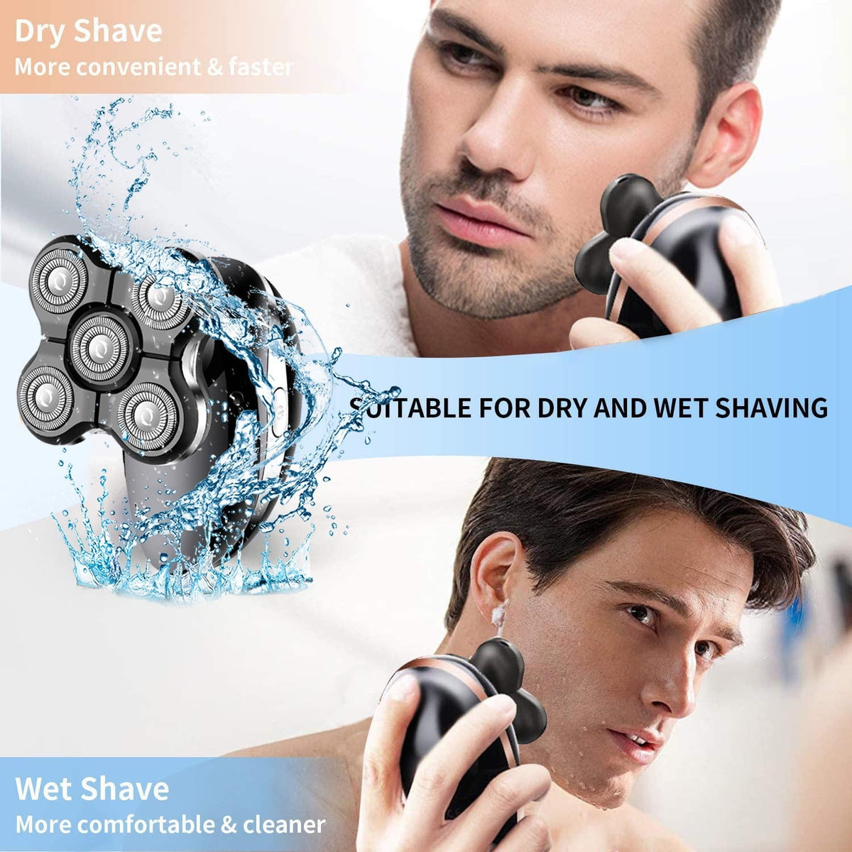 5D Floating Head Shaver for Men – Waterproof Electric Rotary Shaver with LED Battery Display & 2-Speed Control