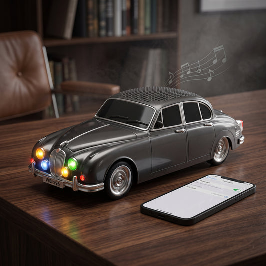 Retro Classic Car Wireless Speaker – Vintage Black Car Design with LED Lights