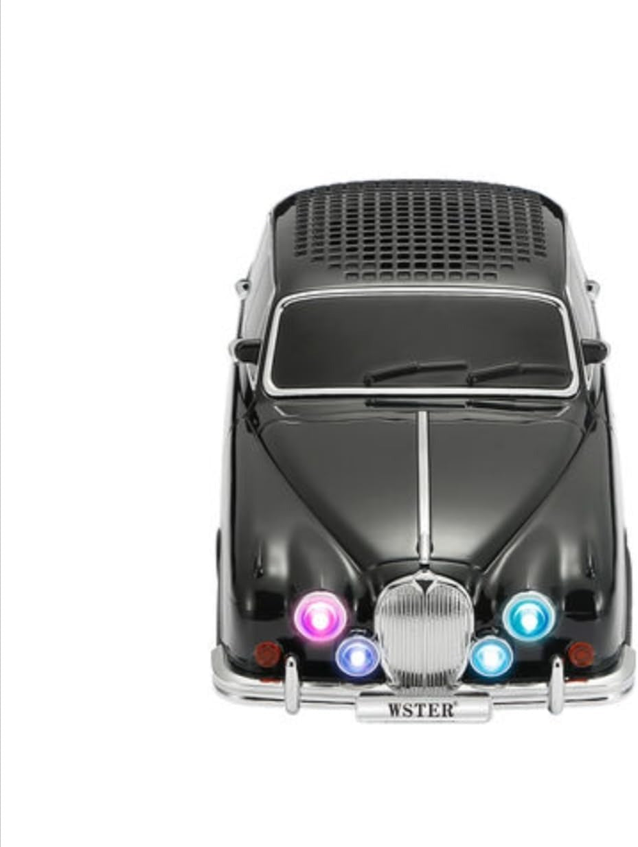 Retro Classic Car Wireless Speaker – Vintage Black Car Design with LED Lights