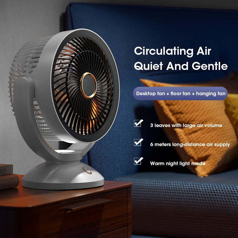 Title: 3-Blade Air Circulator Fan with Warm Night Light | Desktop & Floor Fan