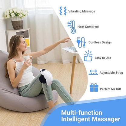 Wireless Knee Massager with Heat & Vibration – Adjustable Cordless Leg Massage Wrap