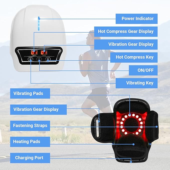 Wireless Knee Massager with Heat & Vibration – Adjustable Cordless Leg Massage Wrap