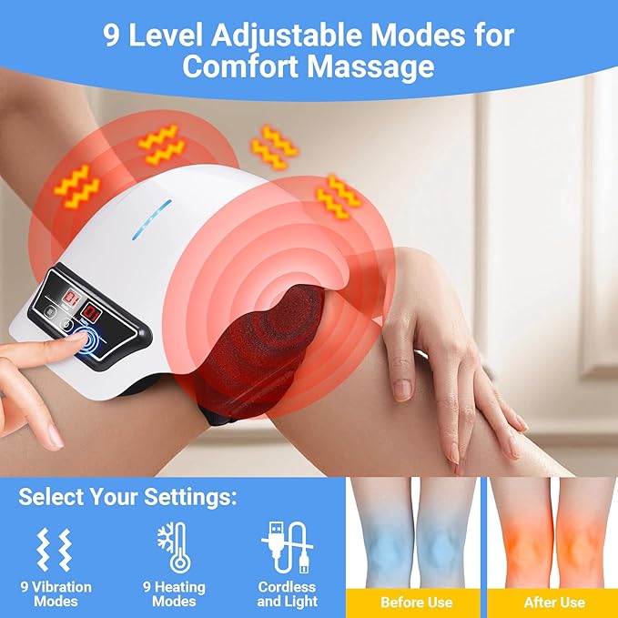 Wireless Knee Massager with Heat & Vibration – Adjustable Cordless Leg Massage Wrap